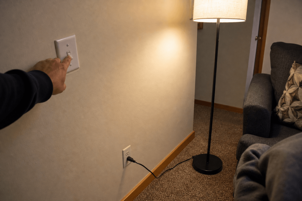 Testing whether a rental wall switch controls the outlet used by a floor lamp