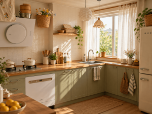 Contact paper on rental kitchen cabinets