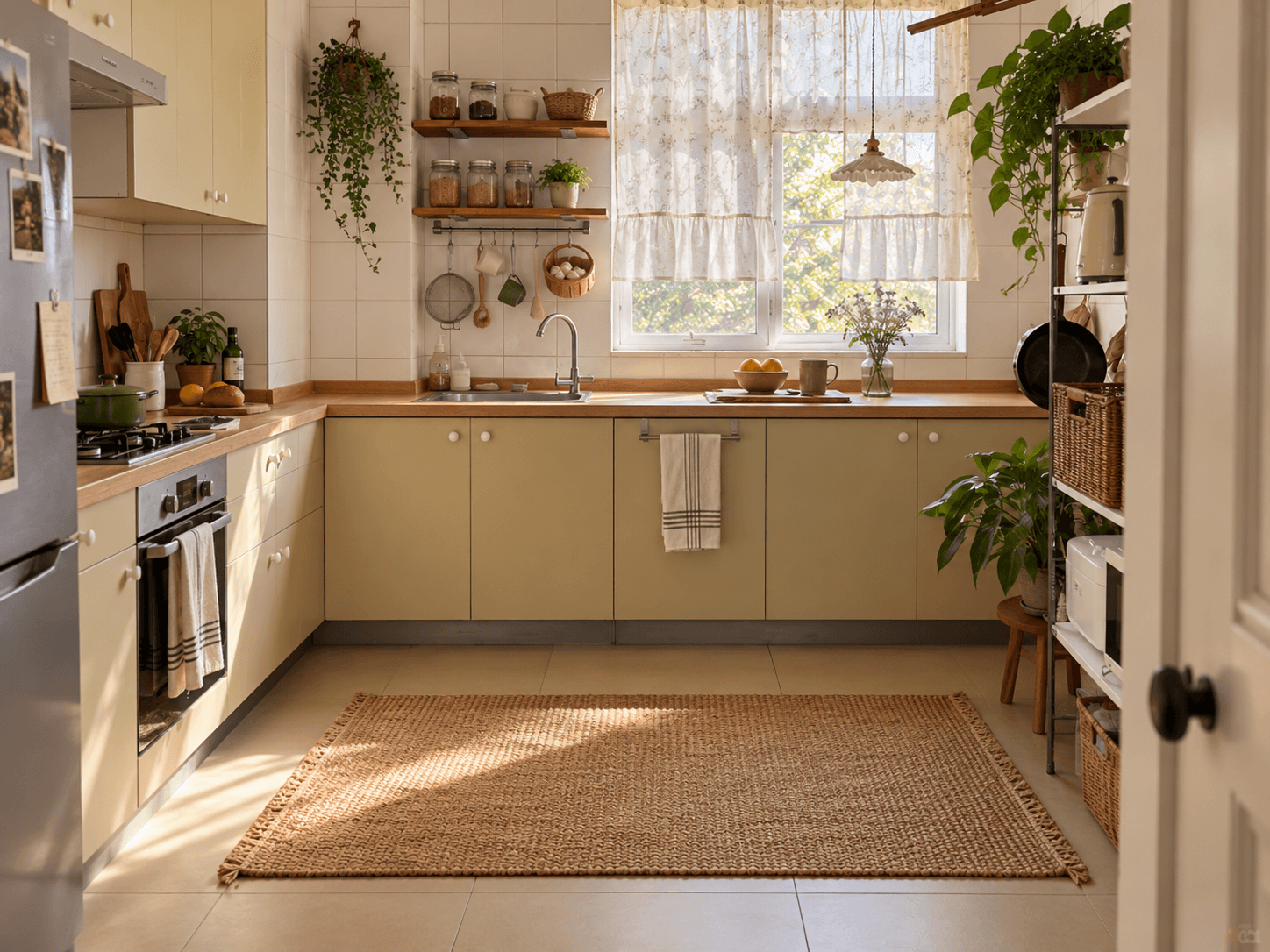 Dated rental kitchen countertop left uncovered with a simpler surrounding setup