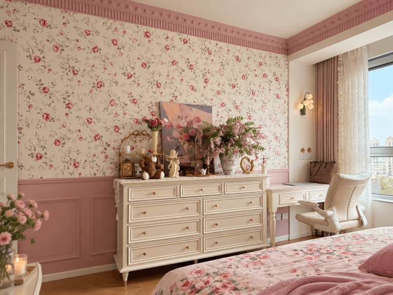 Rental room with removable wallpaper used on one high-impact wall