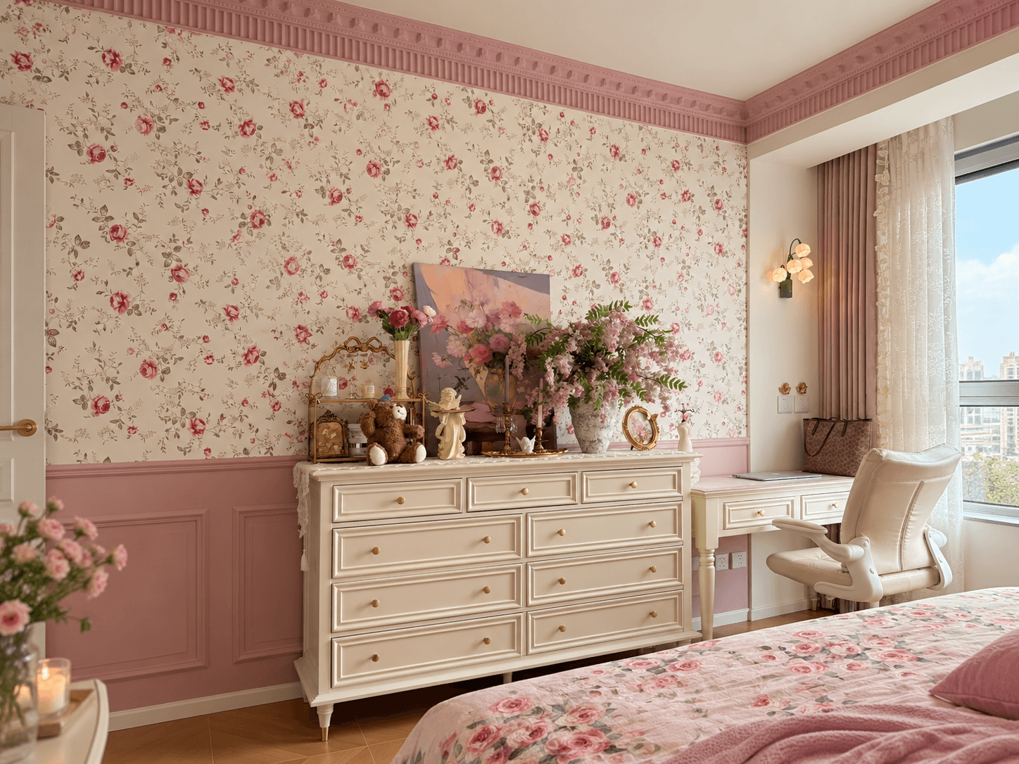 Rental room with removable wallpaper used on one high-impact wall
