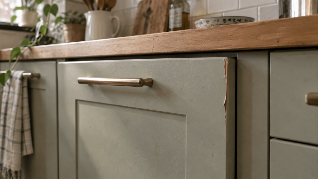 Rental cabinet surface and edge checked before applying contact paper
