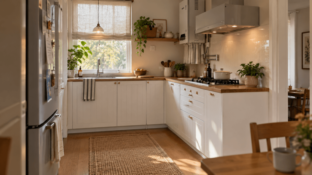 Rental countertop with the busiest section cleared of everyday clutter