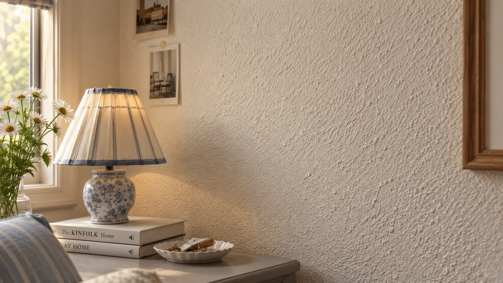 Light texture on a rental wall before applying peel-and-stick wallpaper