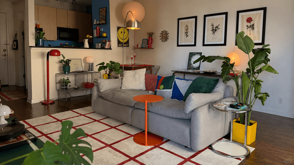 Movable rug creating a stronger focal point around landlord furniture