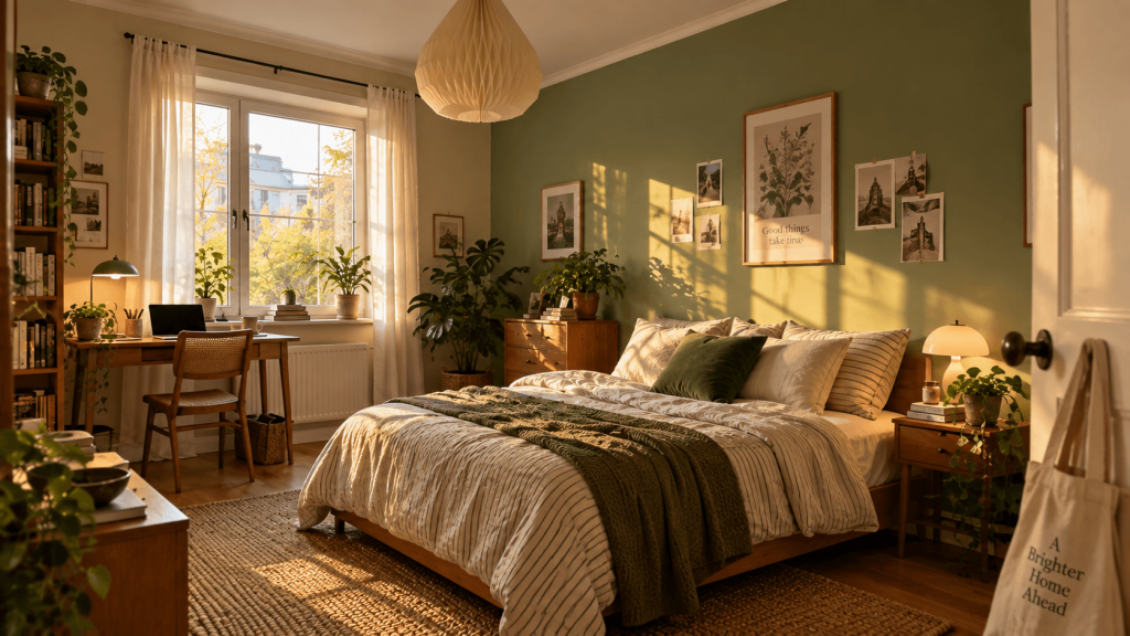 Painted rental bedroom with a noticeably improved everyday room feel