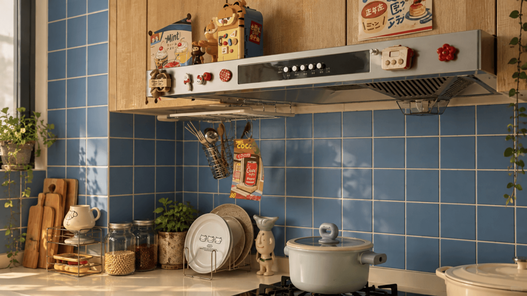 Existing rental backsplash tile with visible grout lines