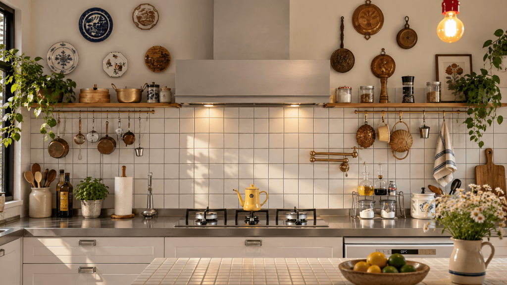 Rental kitchen backsplash area beside a sink and stove