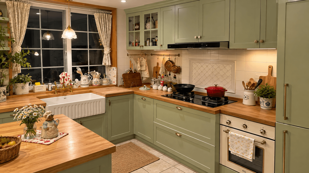Rental countertop under everyday evening kitchen lighting