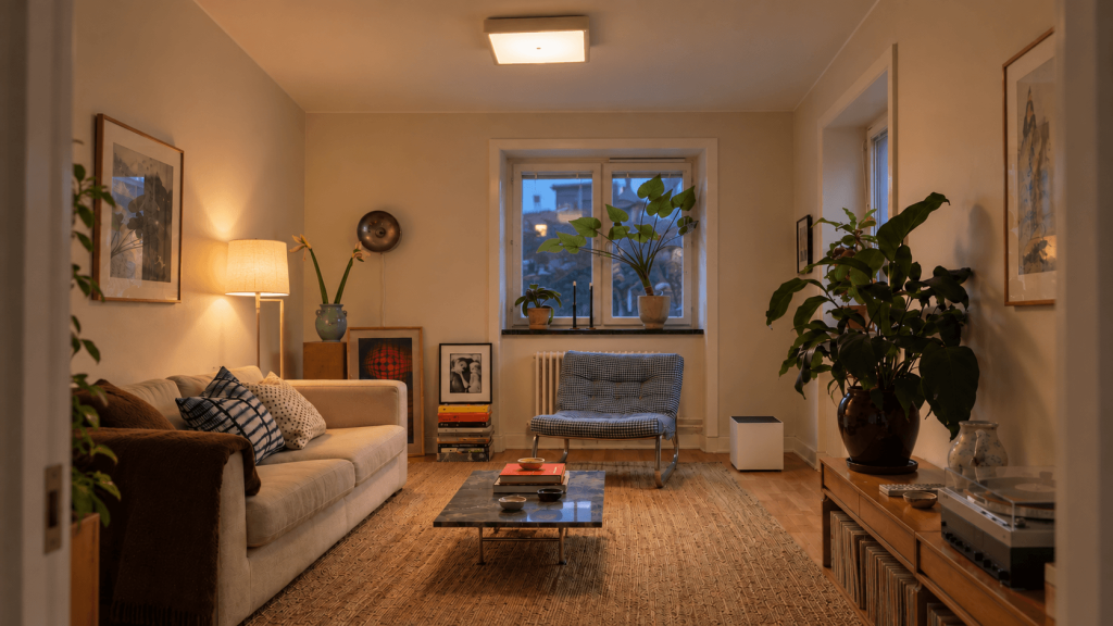 Ceiling light providing useful overall illumination in a small rental room