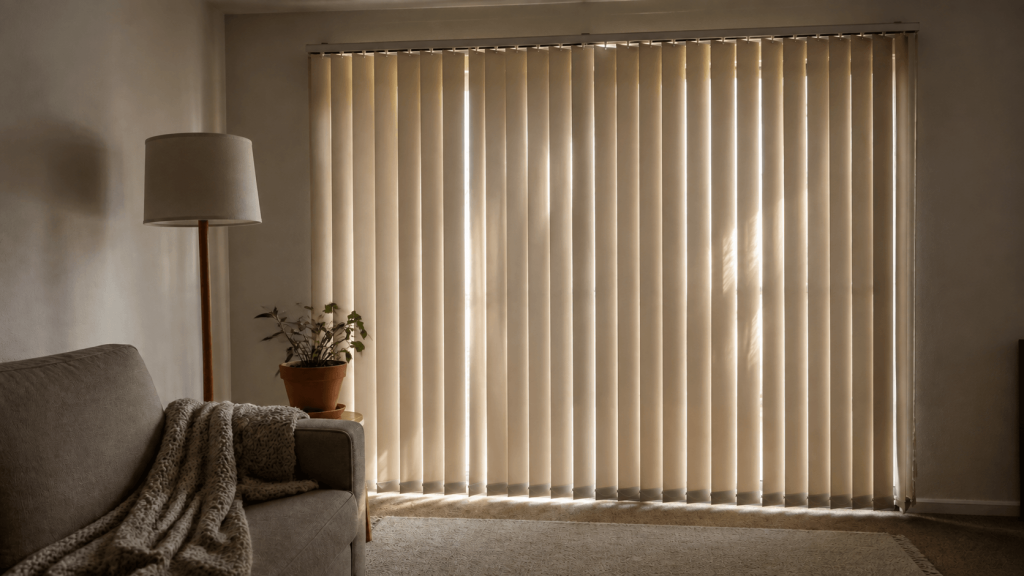 vertical blinds in rental living room