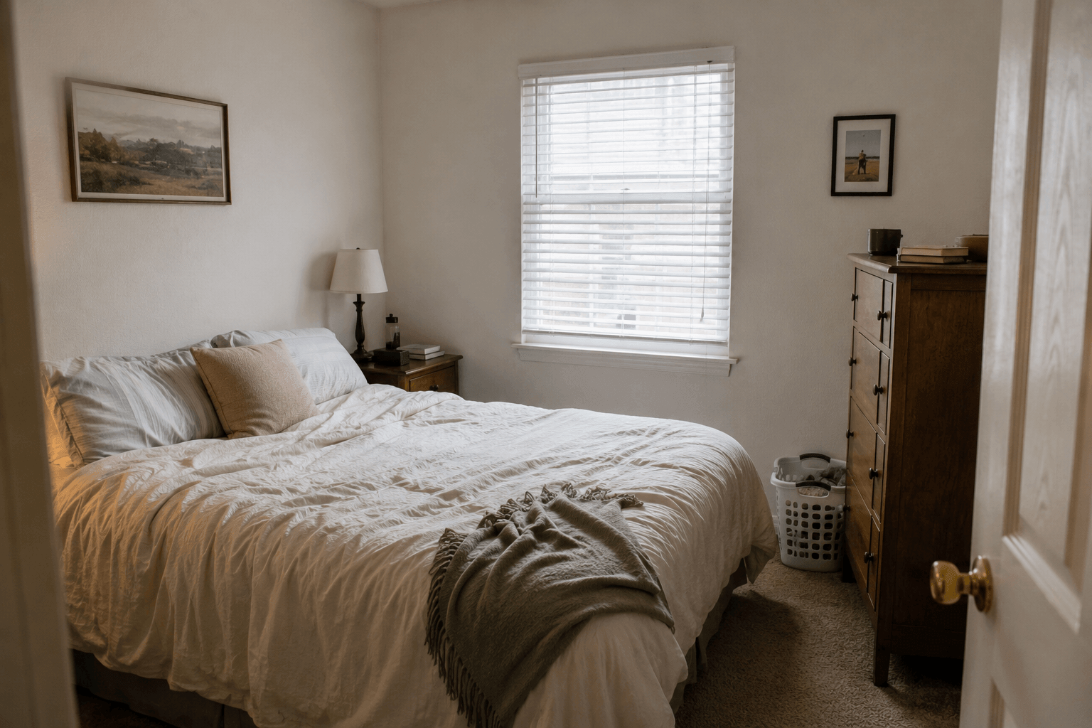 Small rental apartment bedroom