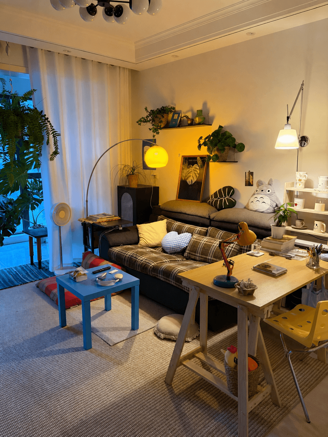 Rental living room with an awkward furniture layout